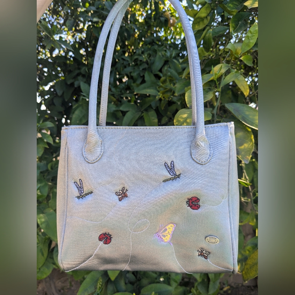 Steve Madden Bug Print Embroidered Satin Shoulder Hand Bag Vintage Y2K
